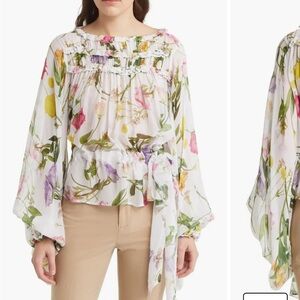 Ted Baker Hewette Floral Print Blouse Size 3 Women’s 8 Designer Luxury Boho NWT